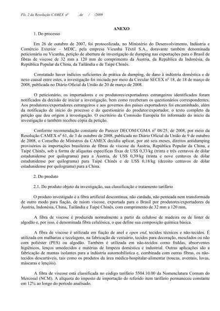 Resolução CAMEX 20 de 2009 - Ministério do Desenvolvimento ...