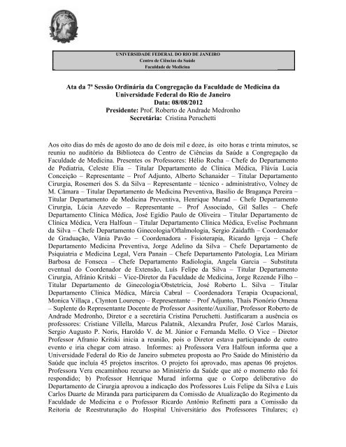 Ata da reunião 08/08/2012 - Faculdade de Medicina - UFRJ