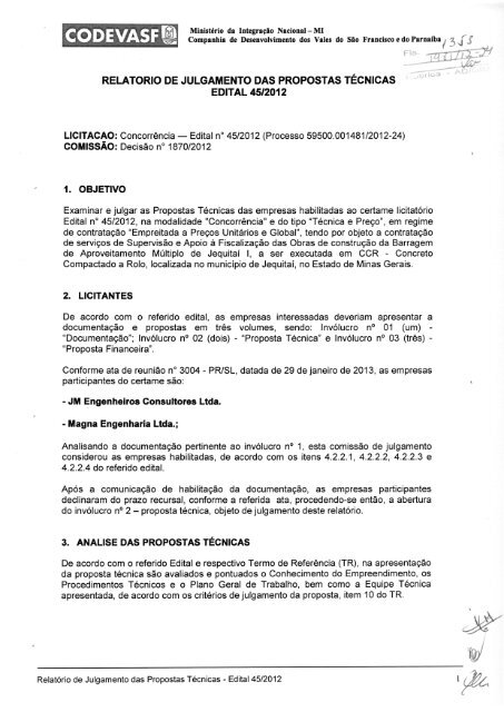 Relatorio Julgamento Técnica - Codevasf