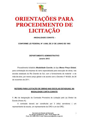 orientações para procedimento de licitação - Secretaria da Educação