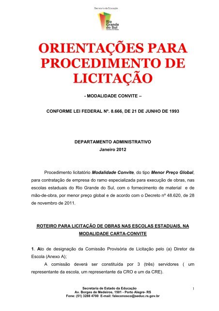orientações para procedimento de licitação - Secretaria da Educação