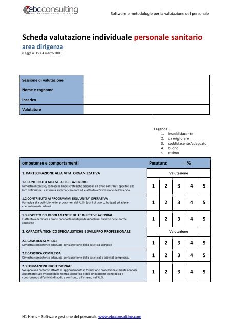 Scheda valutazione individuale personale sanitario - EBC Consulting