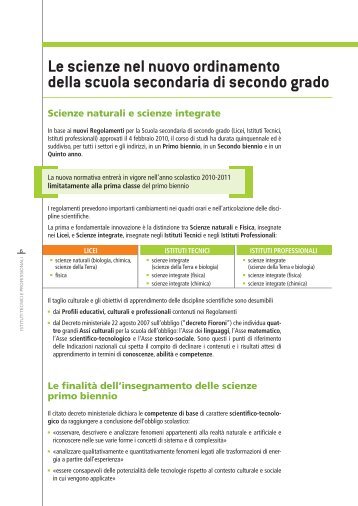 Le scienze nel nuovo ordinamento della scuola secondaria di ...