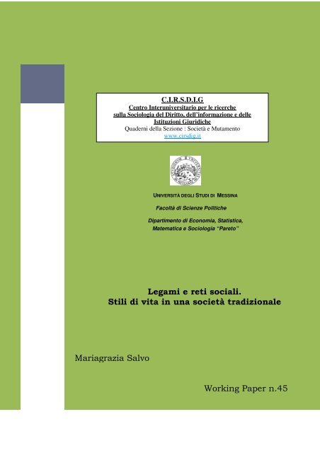 Legami e reti sociali. Stili di vita in una società tradizionale ... - Cirsdig