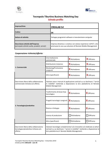 Tecnopolo Tiburtino Business Matching Day Scheda ... - Biclazio.it