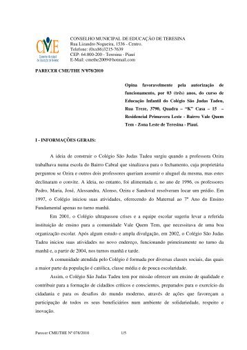 PARECER CME-THE Nº 078-2010 - Colégio São Judas ... - Semec