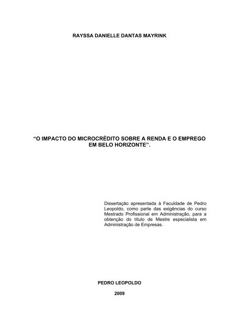 O Impacto do Microcrédito sobre a Renda e o Emprego em Belo