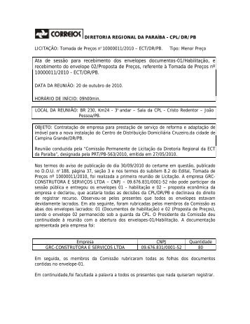 DIRETORIA REGIONAL DA PARABA - CPL/DR/PB - Correios