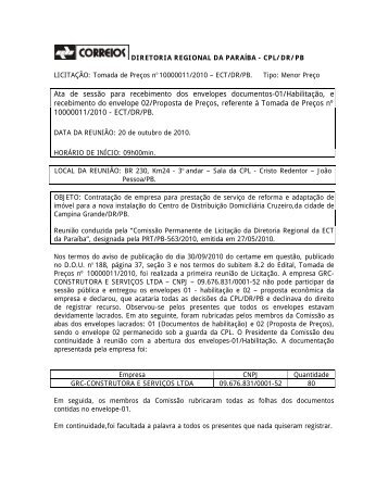 DIRETORIA REGIONAL DA PARABA - CPL/DR/PB - Correios