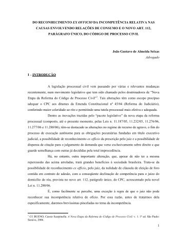 1 do reconhecimento ex officio da incompetência relativa