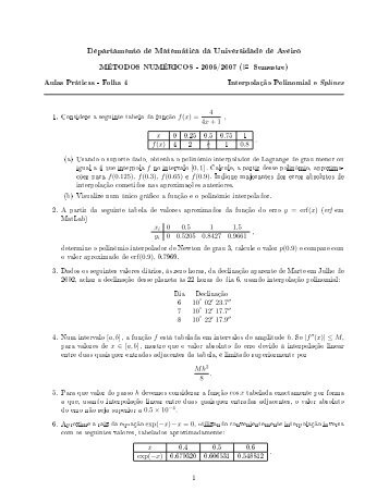 Interpolação Polinomial e Splines - Universidade de Aveiro