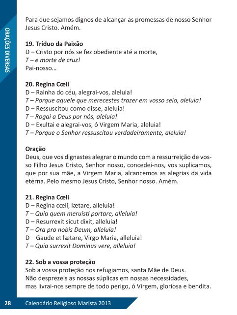 Faça o Download do Calendário Religioso Marista 2013 - umbrasil