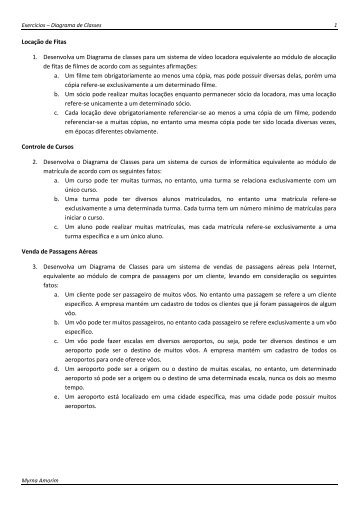 Locação de Fitas 1. Desenvolva um Diagrama de classes para um ...