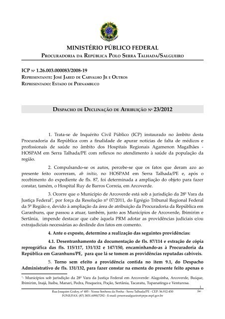 ministério público federal 23/2012 - Procuradoria da República em ...