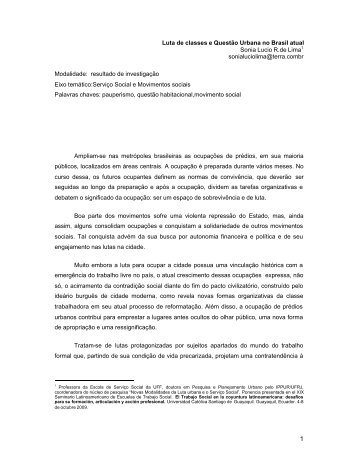 Luta de classes e Questão Urbana no Brasil atual Sonia Lucio R.de ...