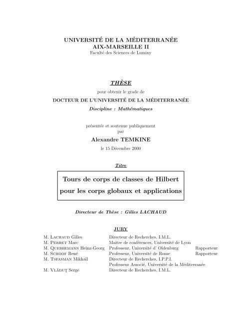 Tours de corps de classes de Hilbert pour les corps globaux et ...