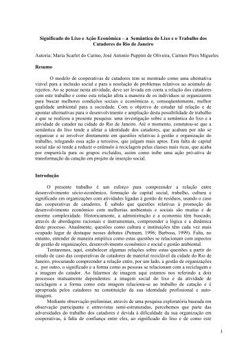 a Semântica do Lixo eo Trabalho dos Catadores do Rio de ... - Anpad