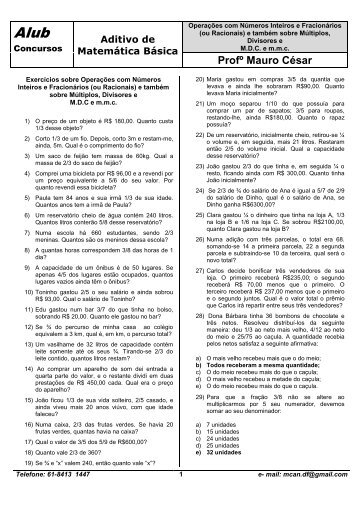 Exercícios sobre operações com números inteiros e ... - ALUB