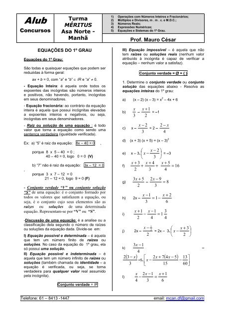 Equações do 1º Grau - ALUB