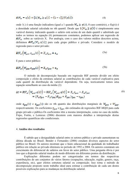 Decomposição das diferenças na distribuição dos salários do setor ...