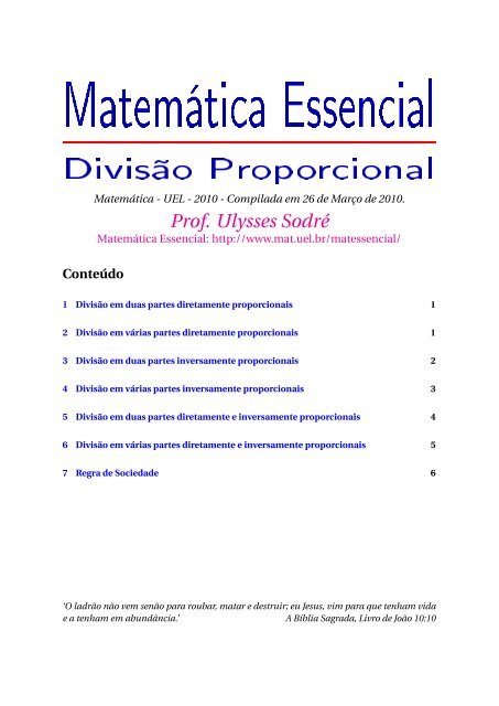 Matematica Essencial: Divisão Proporcional