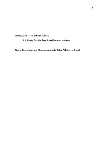 Senhoriagem e Financiamento do Setor Público no Brasil - Tesouro ...