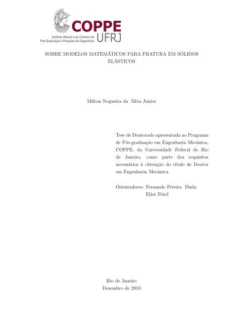 Sobre Modelos Matemáticos Para Fratura Em Sólidos Elásticos - UFRJ