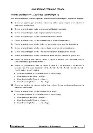 Exercícios de Programação - Universidade Fernando Pessoa