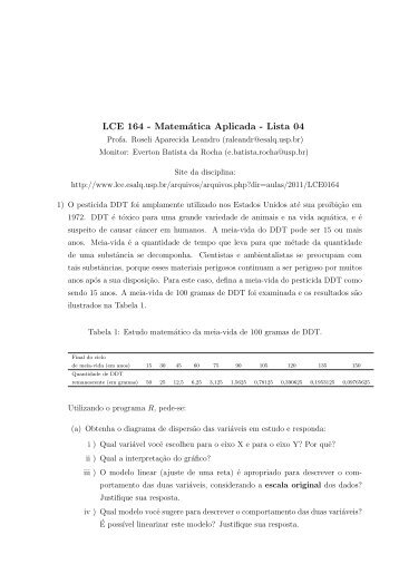 LCE 164 - Matemática Aplicada - Lista 04 - Departamento de ...