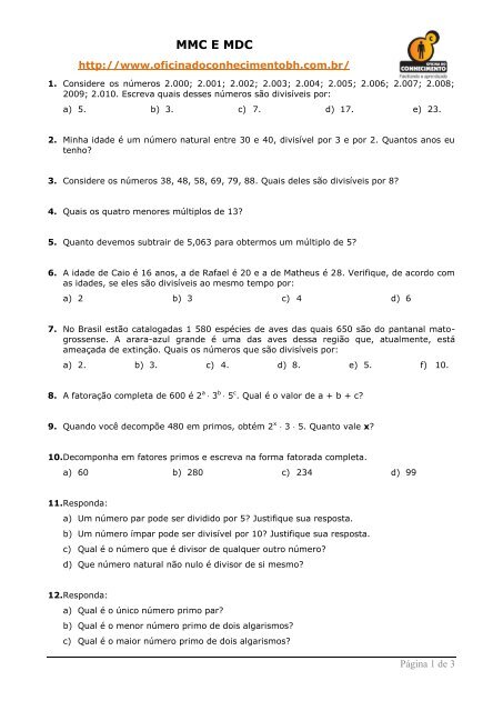 MMC - MÍNIMO MÚLTIPLO COMUM, MMC 5 e 6ano