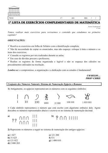 1ª Lista de Exercícios Complementares de Matemática