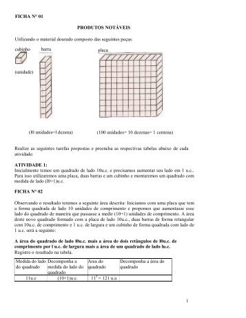 1 FICHA N° 01 PRODUTOS NOTÁVEIS Utilizando o ... - UTFPR