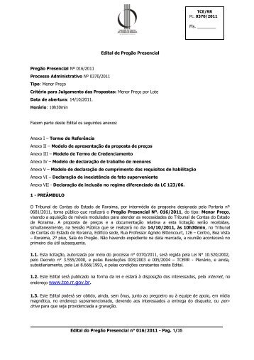 tomada de preços nº - Tribunal de Contas do Estado de Roraima