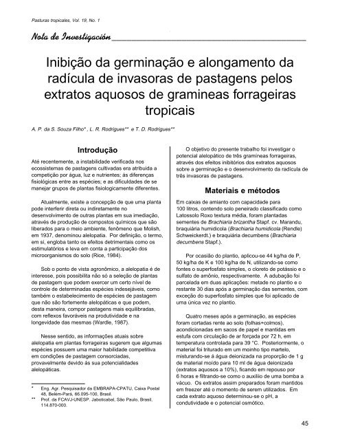 Inibição da germinação e alongamento da radícula de invasoras de ...