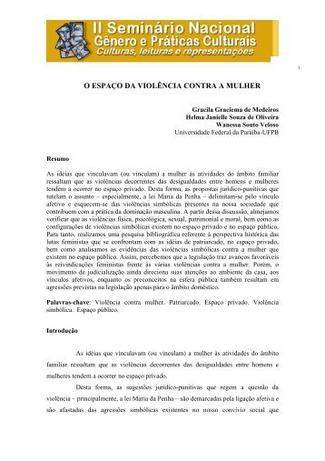 O ESPAÇO DA VIOLÊNCIA CONTRA A MULHER - Itaporanga.net