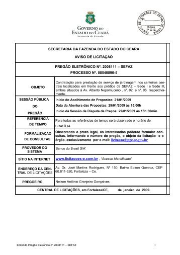 EDITAL DE TOMADA DE PREÇOS N 001/98 - SEPLAG - Sistema ...