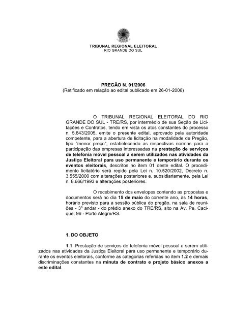 Edital Pregão 01-2006 - Telefonia Celular - Retificado - Tribunal ...