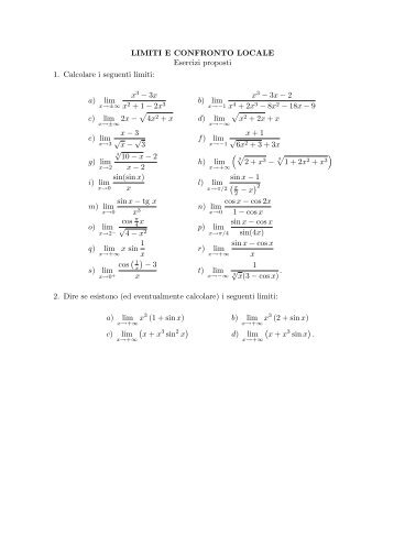 LIMITI E CONFRONTO LOCALE Esercizi proposti 1. Calcolare i ...