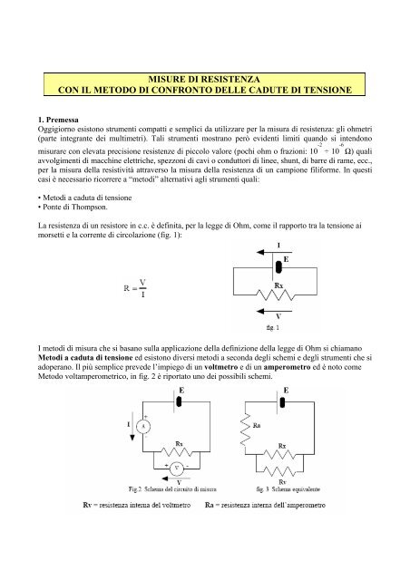 misure di resistenza con il metodo di confronto delle cadute di ...