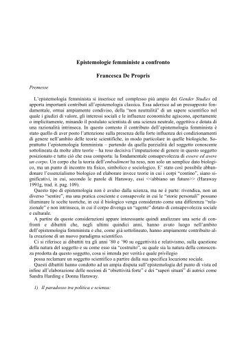 Epistemologie femministe a confronto Francesca De ... - Babelonline