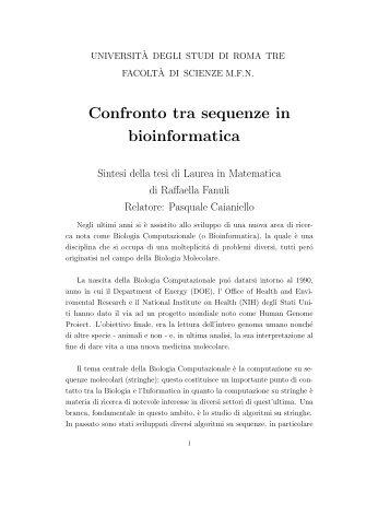 Confronto tra sequenze in bioinformatica - Dipartimento di Matematica