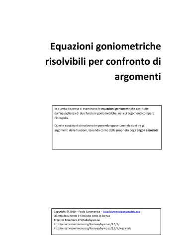 Equazioni goniometriche risolvibili per confronto di argomenti