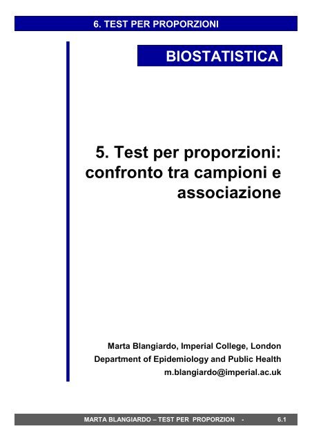 5. Test per proporzioni: confronto tra campioni e ... - statistica.it