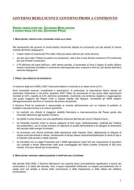 governo berlusconi e governo prodi a confronto - Deputati Ulivo