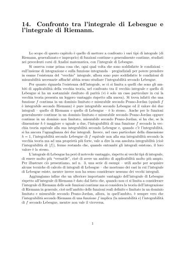 14. Confronto tra l'integrale di Lebesgue e l ... - Portale Posta DMI