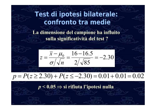 Test di ipotesi Confronto tra medie e proporzioni