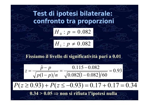 Test di ipotesi Confronto tra medie e proporzioni