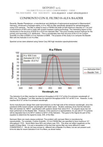 CONFRONTO CON IL FILTRO H-ALFA BAADER - Skypoint Srl