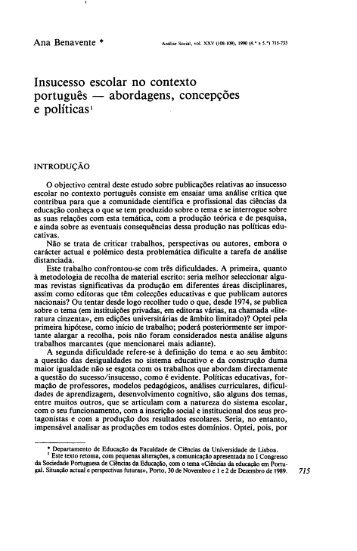 Insucesso escolar no contexto português - Análise Social ...