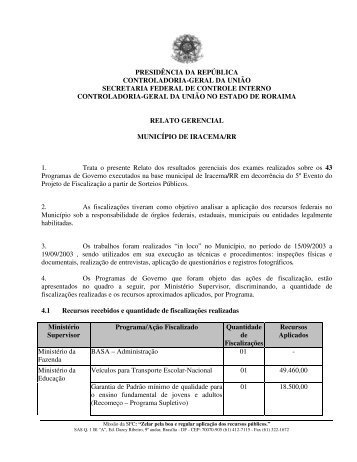 relatório de fiscalização nº 40 município de iracema - Controladoria ...